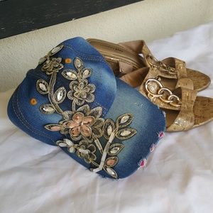 Embellished fashion hat gold sandals